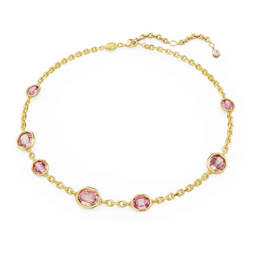 Swarovski Imber Octagon Cut Pink Crystal Gold-Tone Plated Necklace Elegant