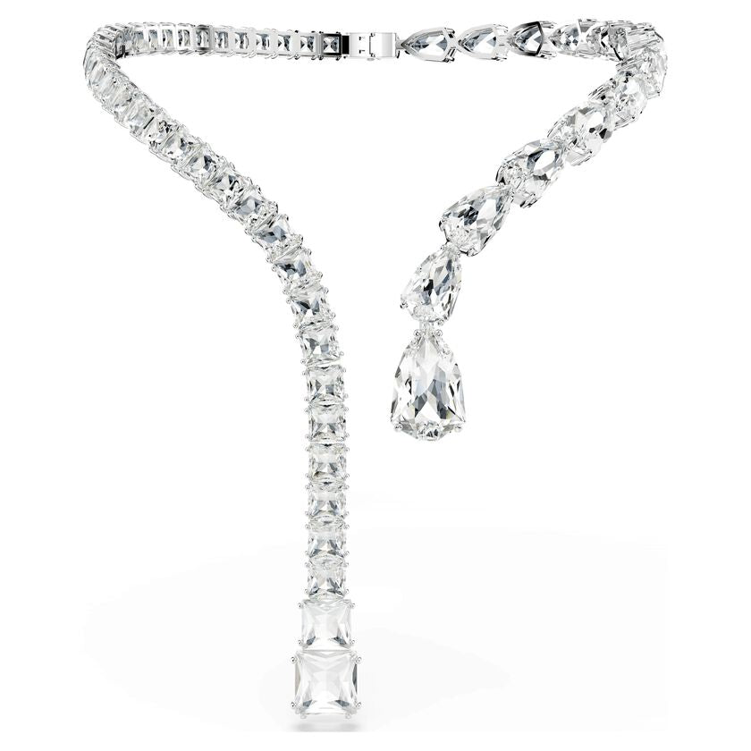 Swarovski Matrix Open Necklace, Mixed White Crystal, Rhodium Plated, Elegant Jewelry