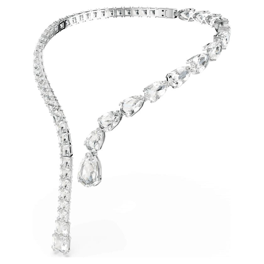 Swarovski Matrix Open Necklace, Mixed White Crystal, Rhodium Plated, Elegant Jewelry