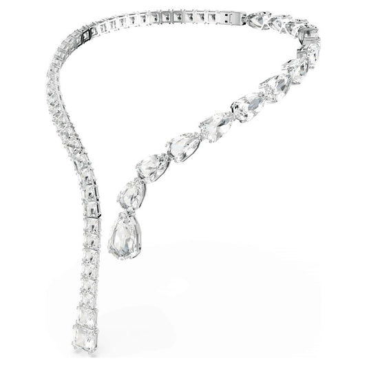 Swarovski Matrix Open Necklace, Mixed White Crystal, Rhodium Plated, Elegant Jewelry