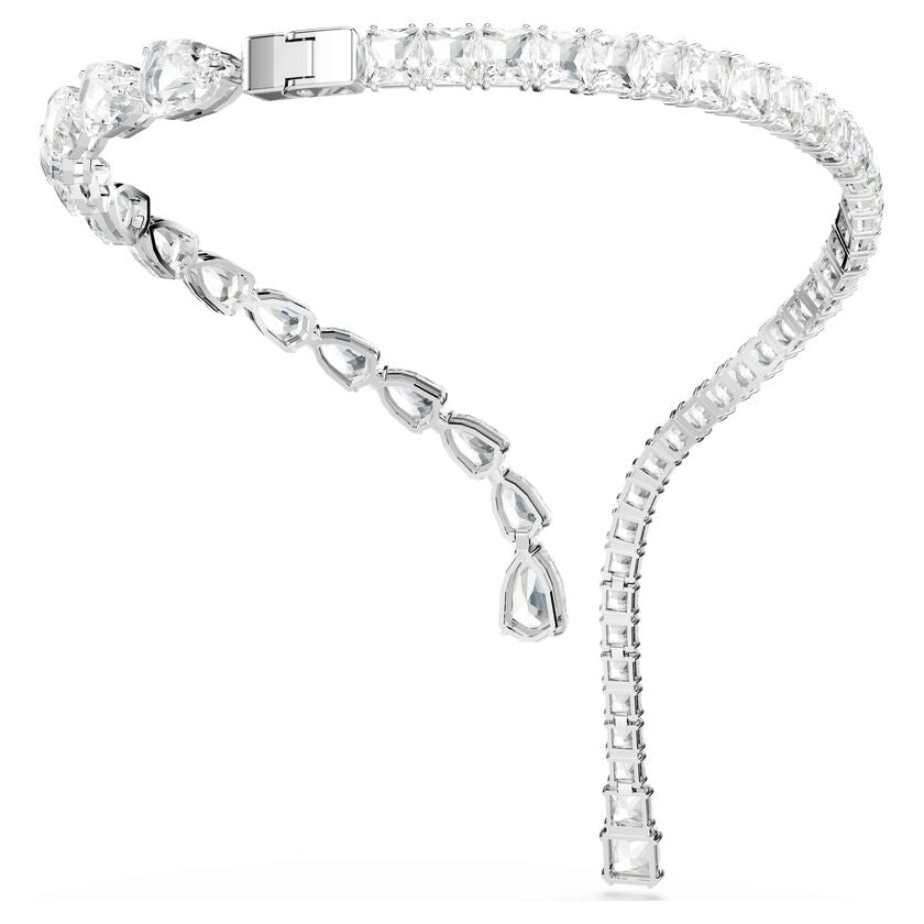 Swarovski Matrix Open Necklace, Mixed White Crystal, Rhodium Plated, Elegant Jewelry
