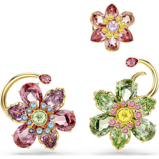 Idyllia Multicolored Gold-Tone Flower Ear Cuff Set – 3 Piece