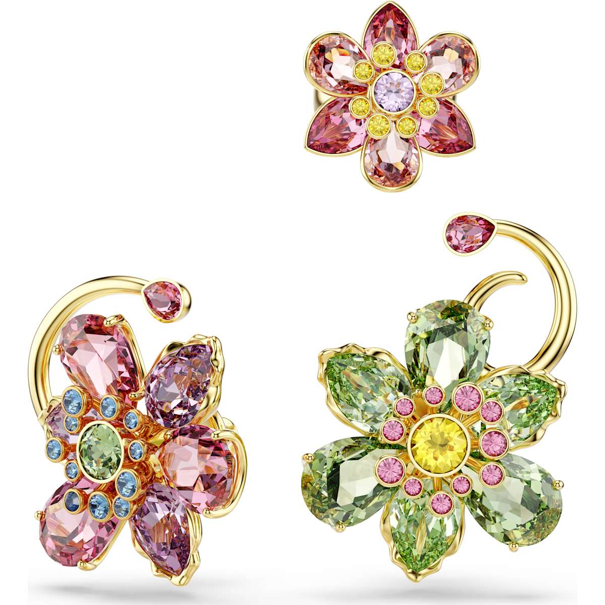 Idyllia Multicolored Gold-Tone Flower Ear Cuff Set – 3 Piece