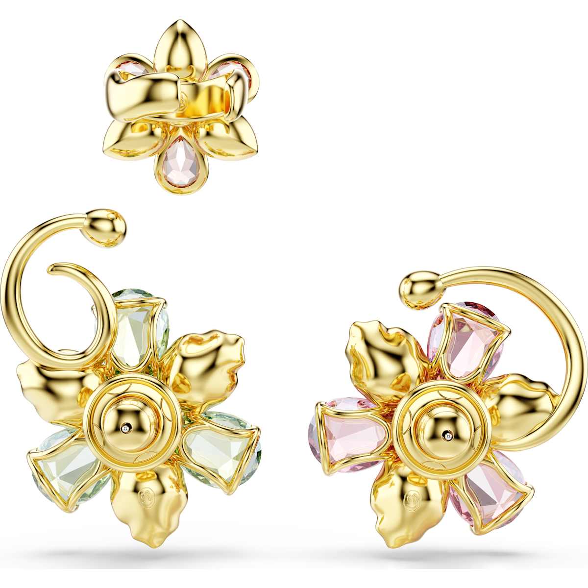 Idyllia Multicolored Gold-Tone Flower Ear Cuff Set – 3 Piece