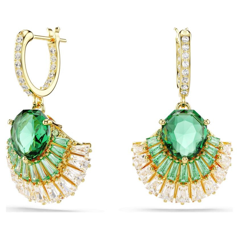Swarovski Idyllia Shell Drop Earrings, Green Mixed Cut Crystals, Gold-Tone Plated