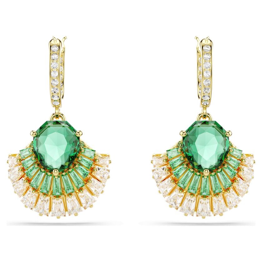 Swarovski Idyllia Shell Drop Earrings, Green Mixed Cut Crystals, Gold-Tone Plated