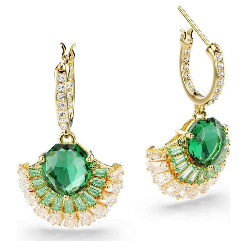 Swarovski Idyllia Shell Drop Earrings, Green Mixed Cut Crystals, Gold-Tone Plated