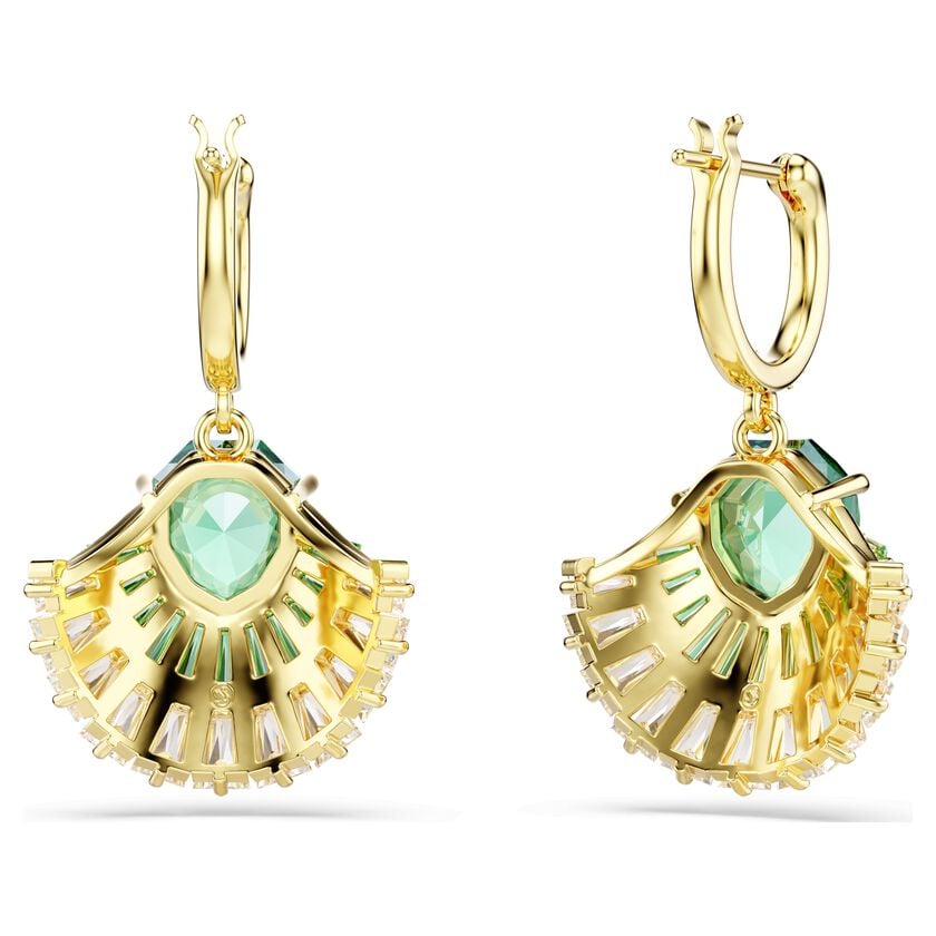 Swarovski Idyllia Shell Drop Earrings, Green Mixed Cut Crystals, Gold-Tone Plated