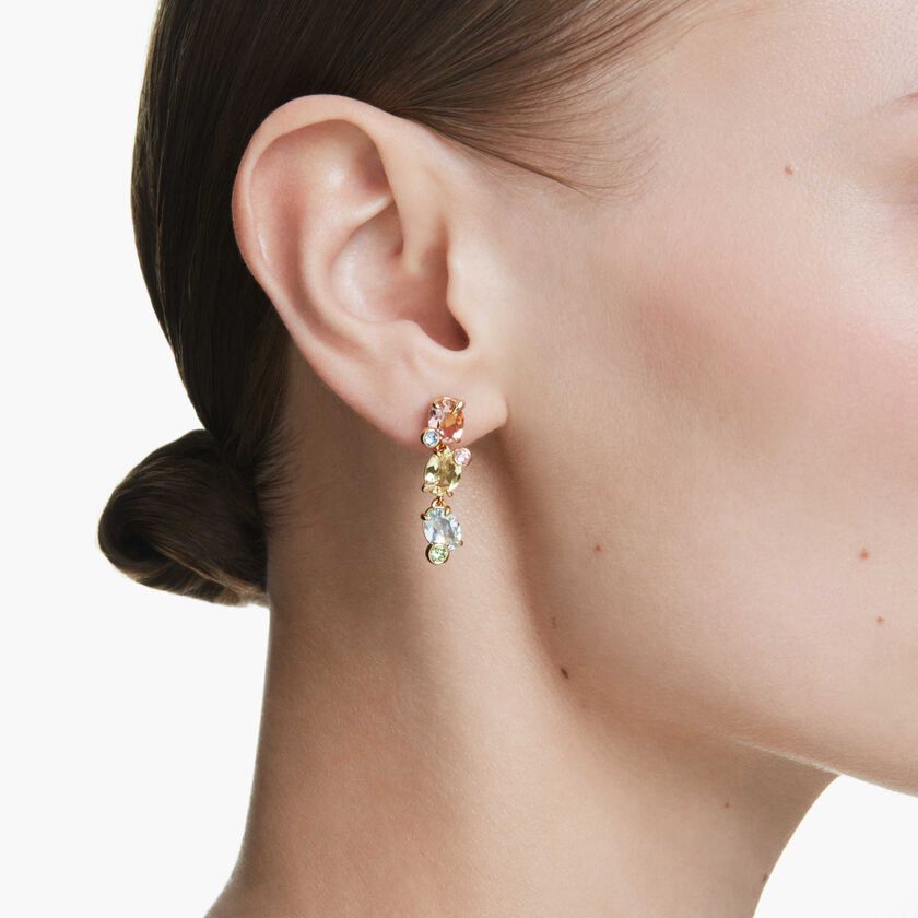 Gema Gold-Tone Multicolored Crystal Drop Earrings – Asymmetrical Design