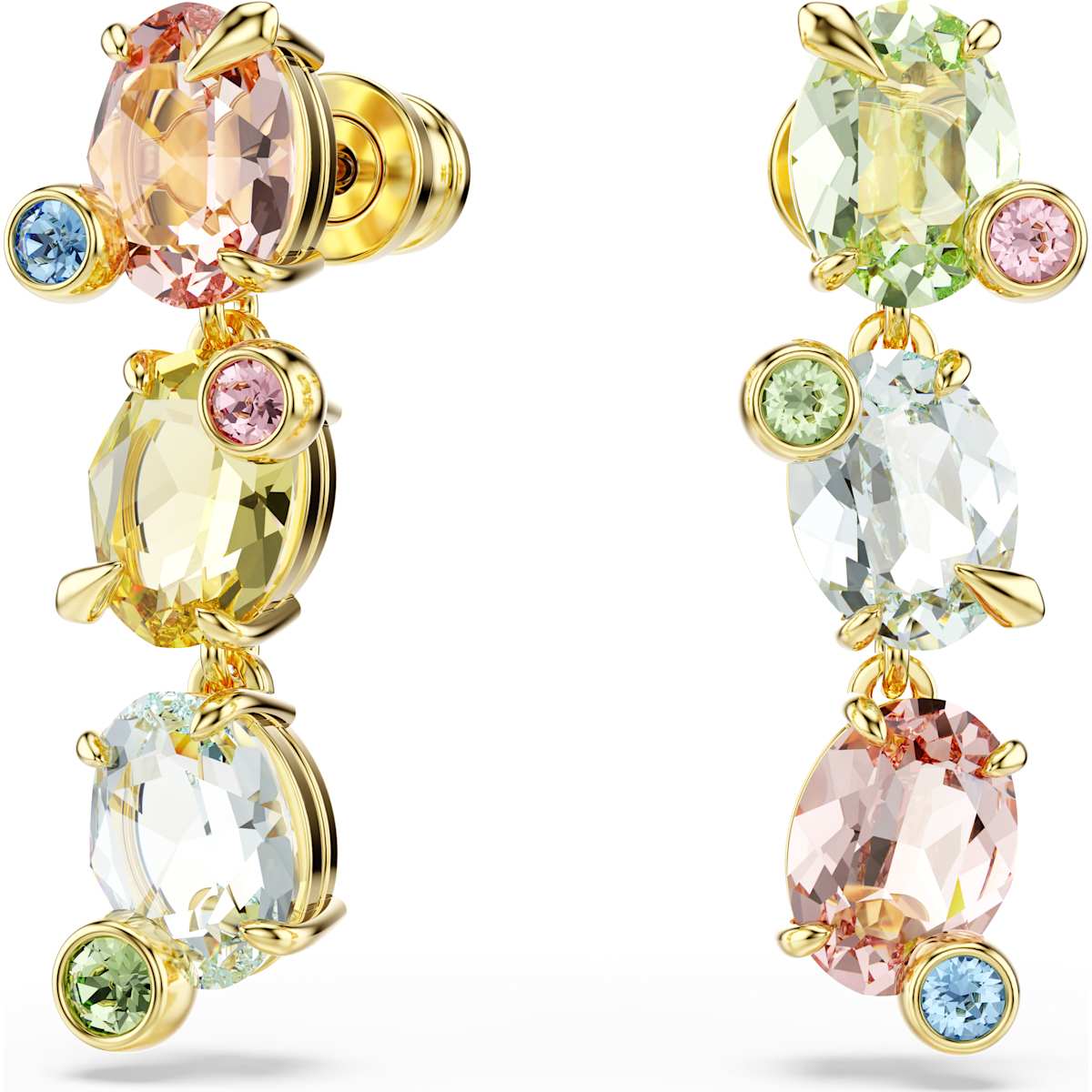 Gema Gold-Tone Multicolored Crystal Drop Earrings – Asymmetrical Design