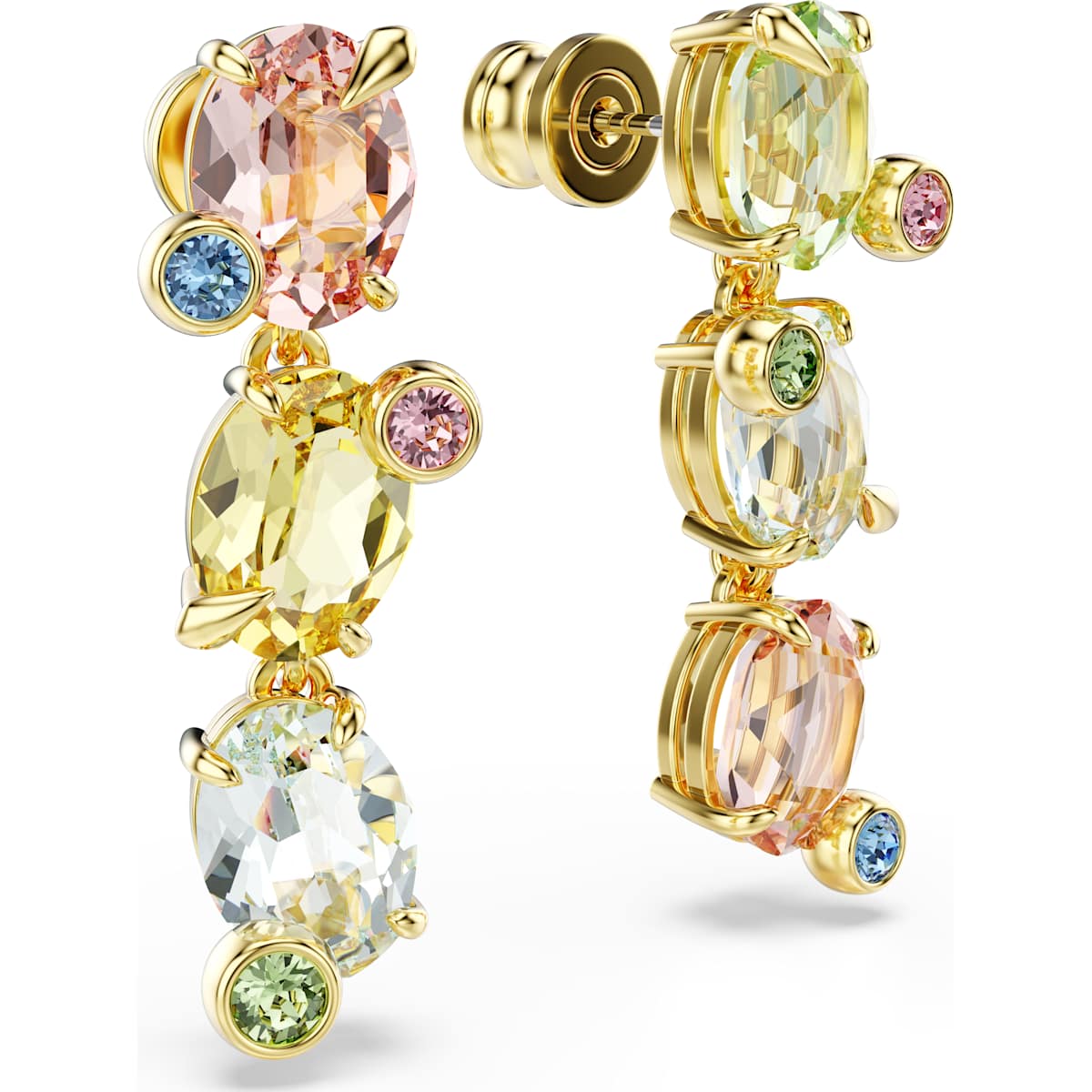 Gema Gold-Tone Multicolored Crystal Drop Earrings – Asymmetrical Design