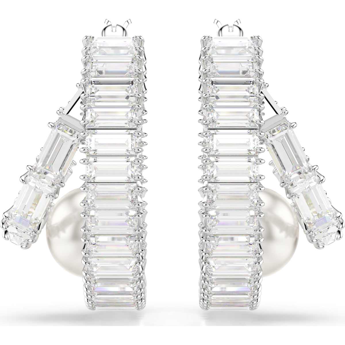 Ariana Grande Swarovski Crystal Pearl Baguette‑Cut White Hoop Earrings