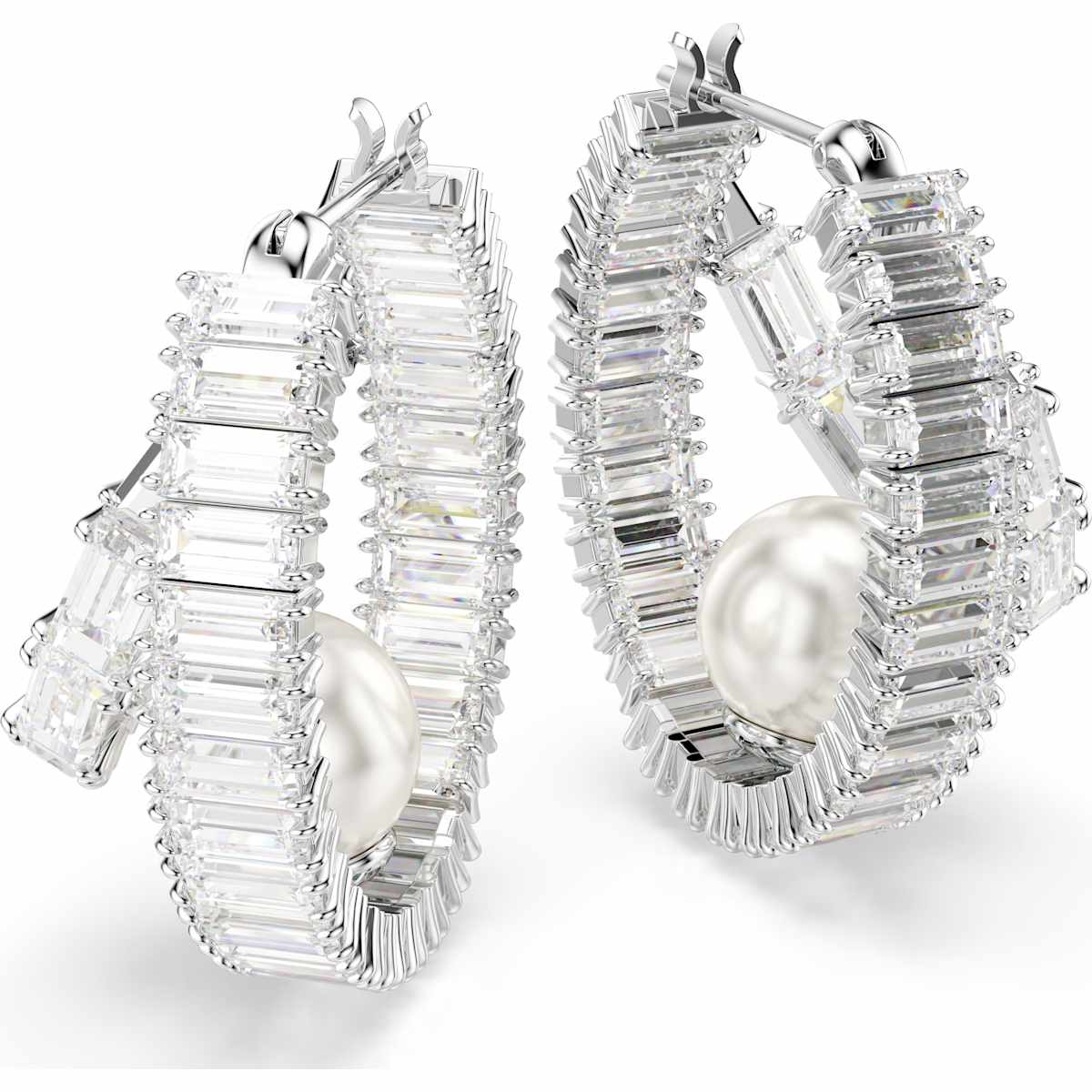 Ariana Grande Swarovski Crystal Pearl Baguette‑Cut White Hoop Earrings