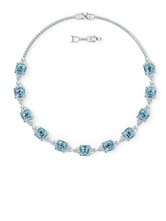 Swarovski Rhodium-Plated Blue White Crystal Embellished Necklace for Women