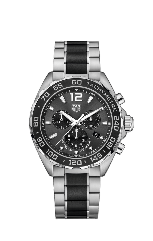 TAG Heuer Formula 1 43mm Steel Chronograph Watch, Silver Dial, Ceramic Bezel