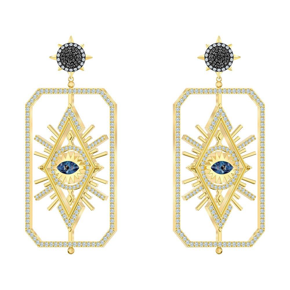 Swarovski Tarot Mystic Crystal Drop Earrings: Gold Tone, Blue Pavé, Multi-Wear Design