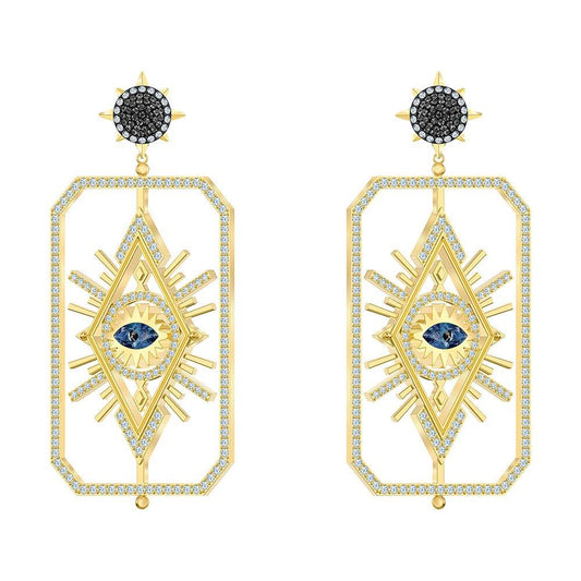 Swarovski Tarot Mystic Crystal Drop Earrings: Gold Tone, Blue Pavé, Multi-Wear Design