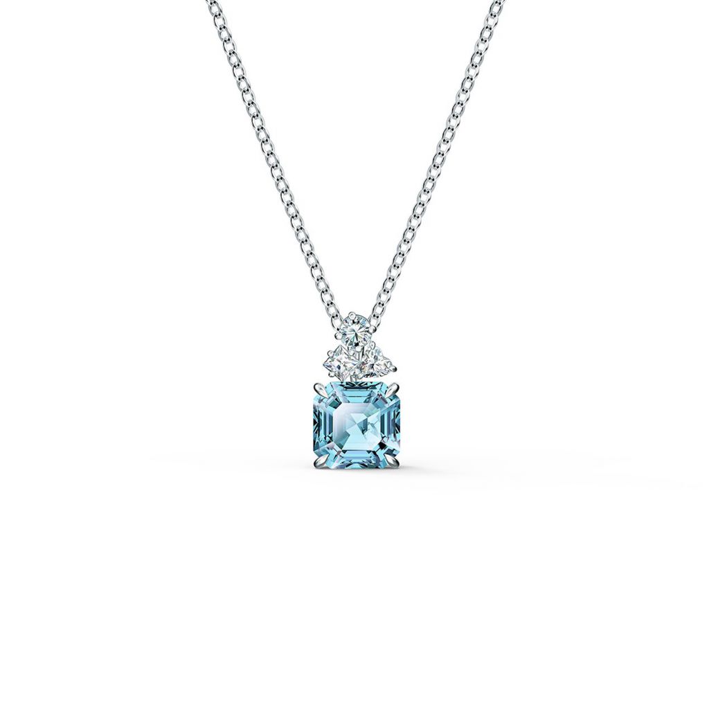 Swarovski Sparkling Collection Rhodium Plated Light Blue Crystal Necklace for Women