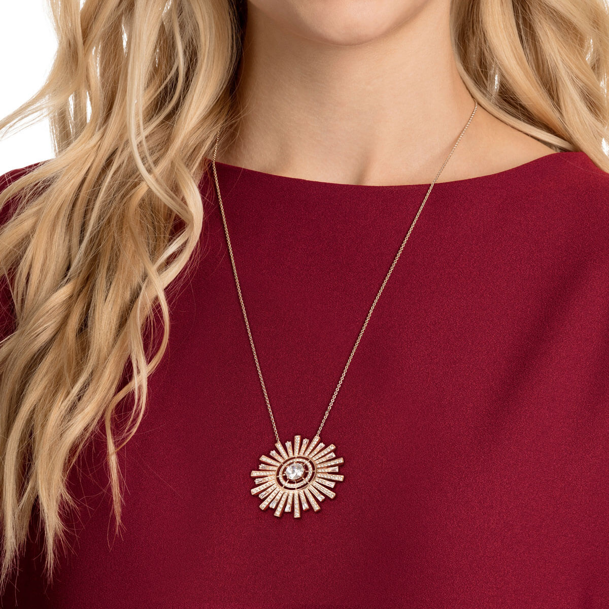 Swarovski Sunshine Crystal Necklace in White Rose Gold Plated