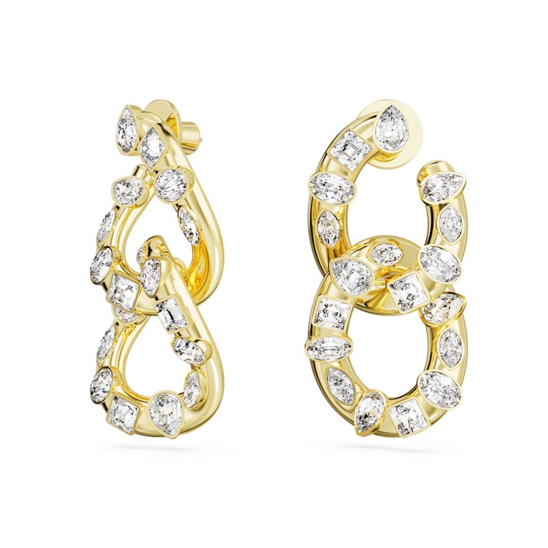 Swarovski Dextera Yellow Gold Hoop Earrings with White Crystals