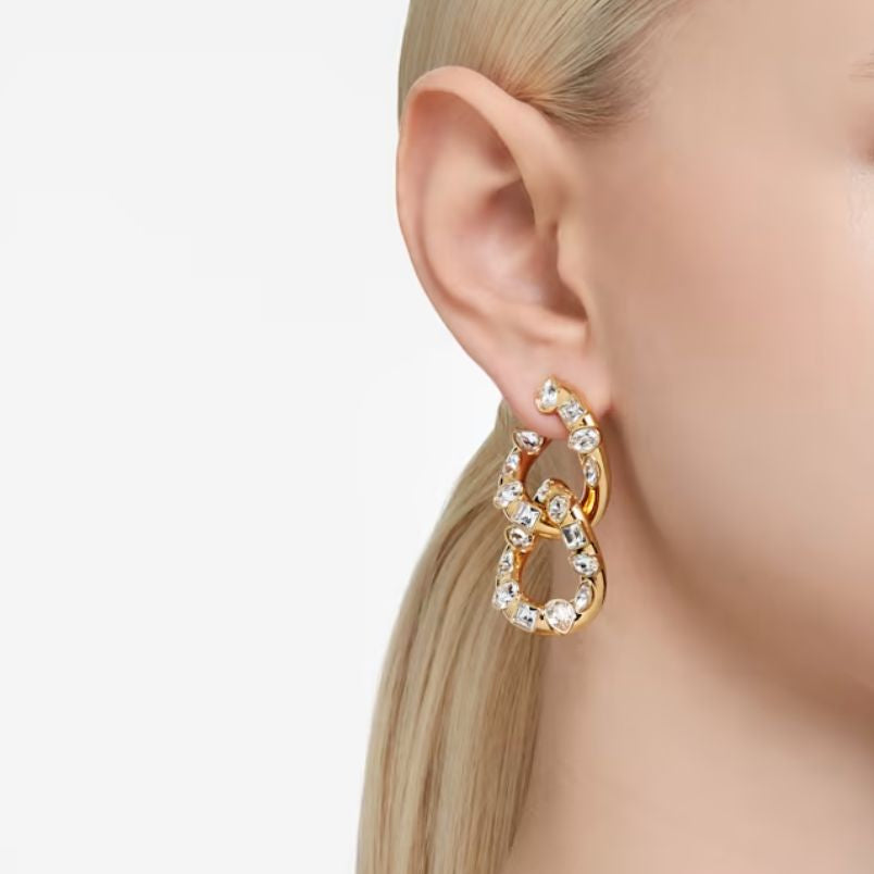 Swarovski Dextera Yellow Gold Hoop Earrings with White Crystals
