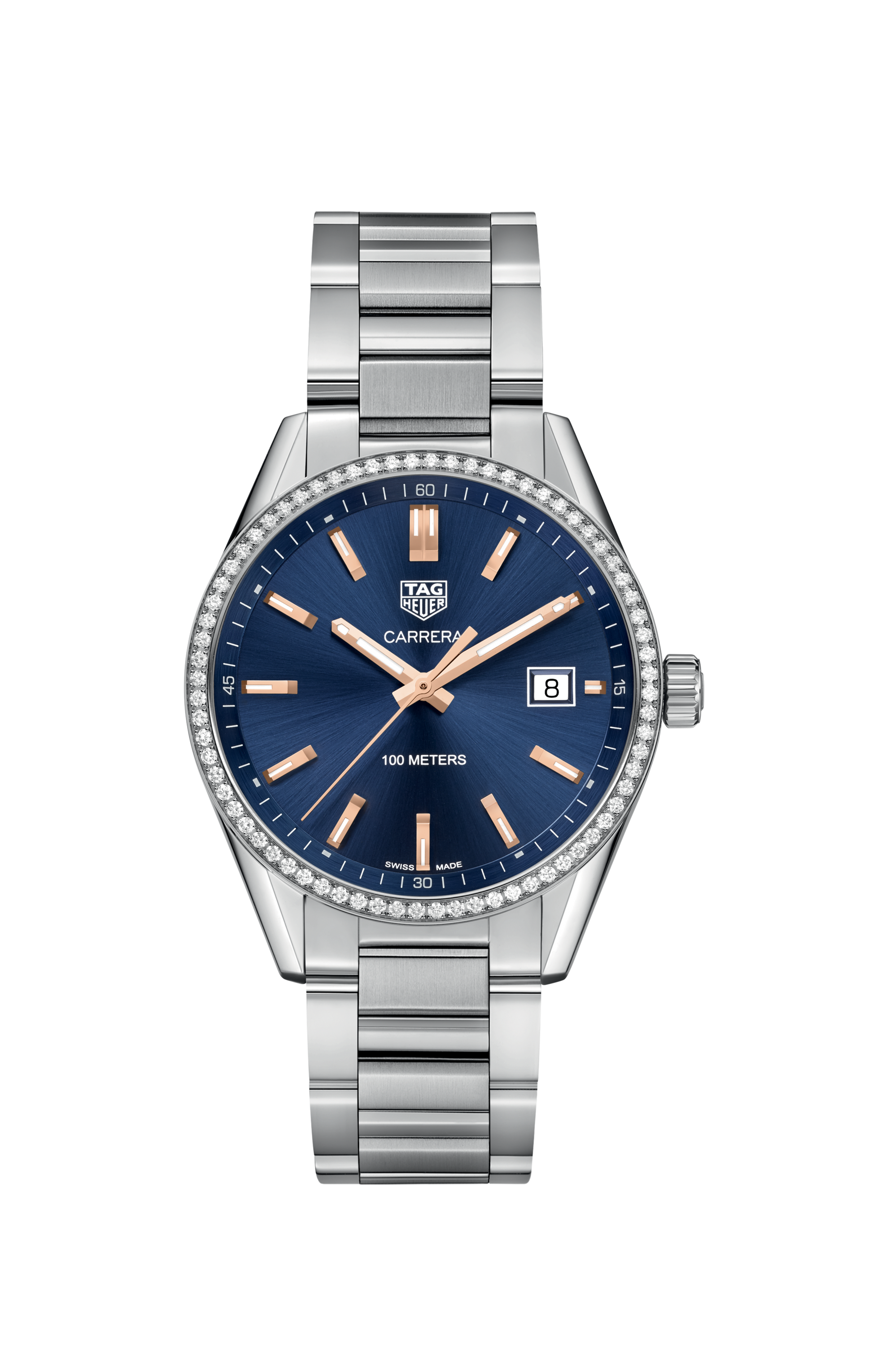 TAG Heuer Carrera 39mm Quartz Steel Diamond Bezel Watch WAR1114.BA0601