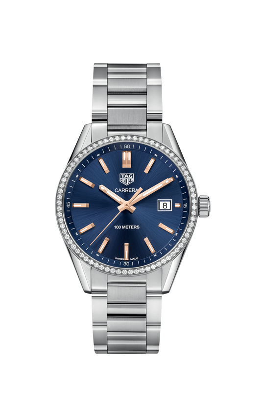 TAG Heuer Carrera 39mm Quartz Steel Diamond Bezel Watch WAR1114.BA0601