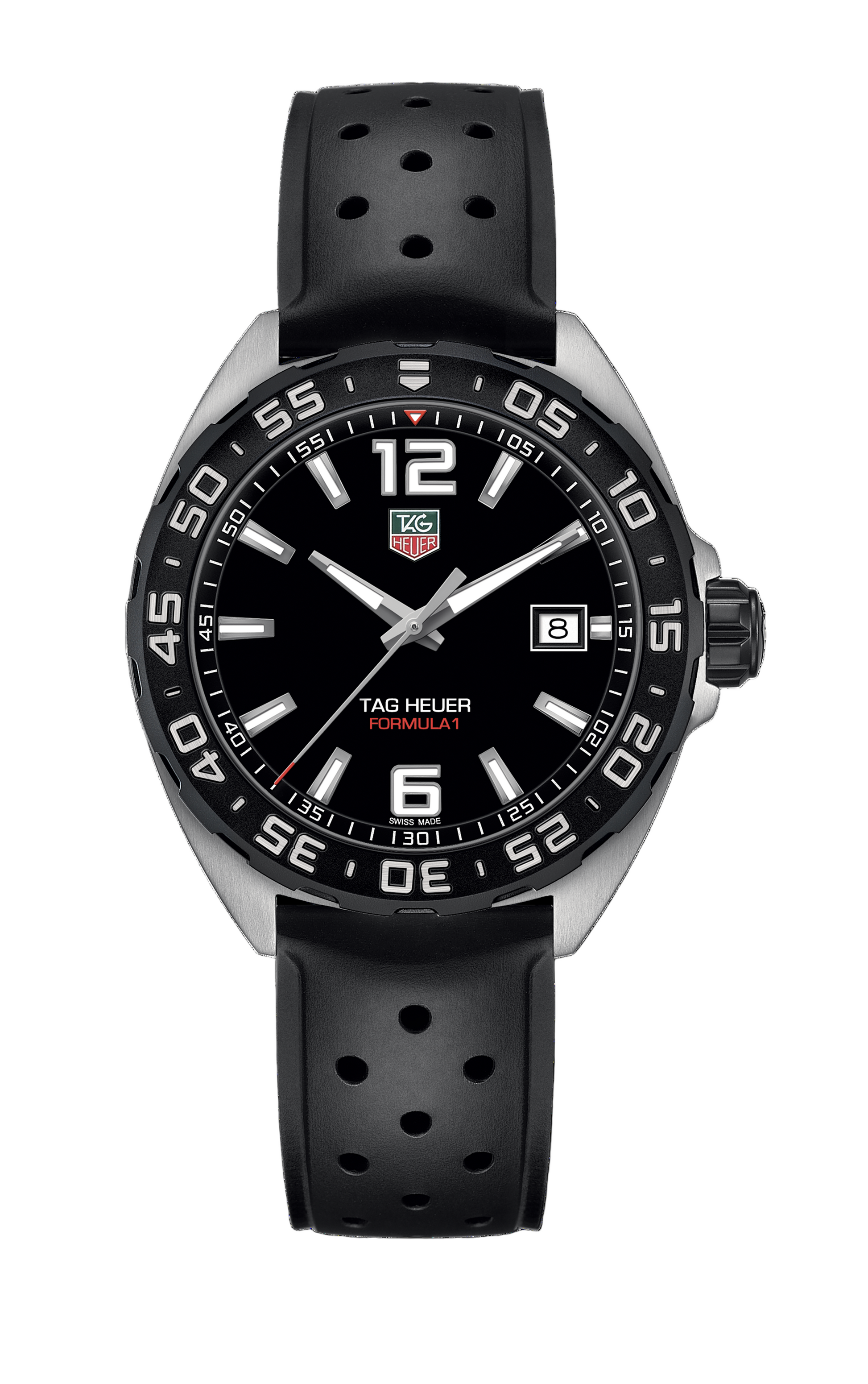 TAG Heuer Formula 1 41mm Quartz Steel Date Watch Black Dial Rubber Strap