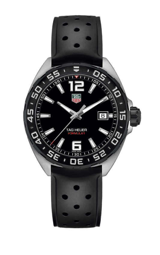 TAG Heuer Formula 1 41mm Quartz Steel Date Watch Black Dial Rubber Strap