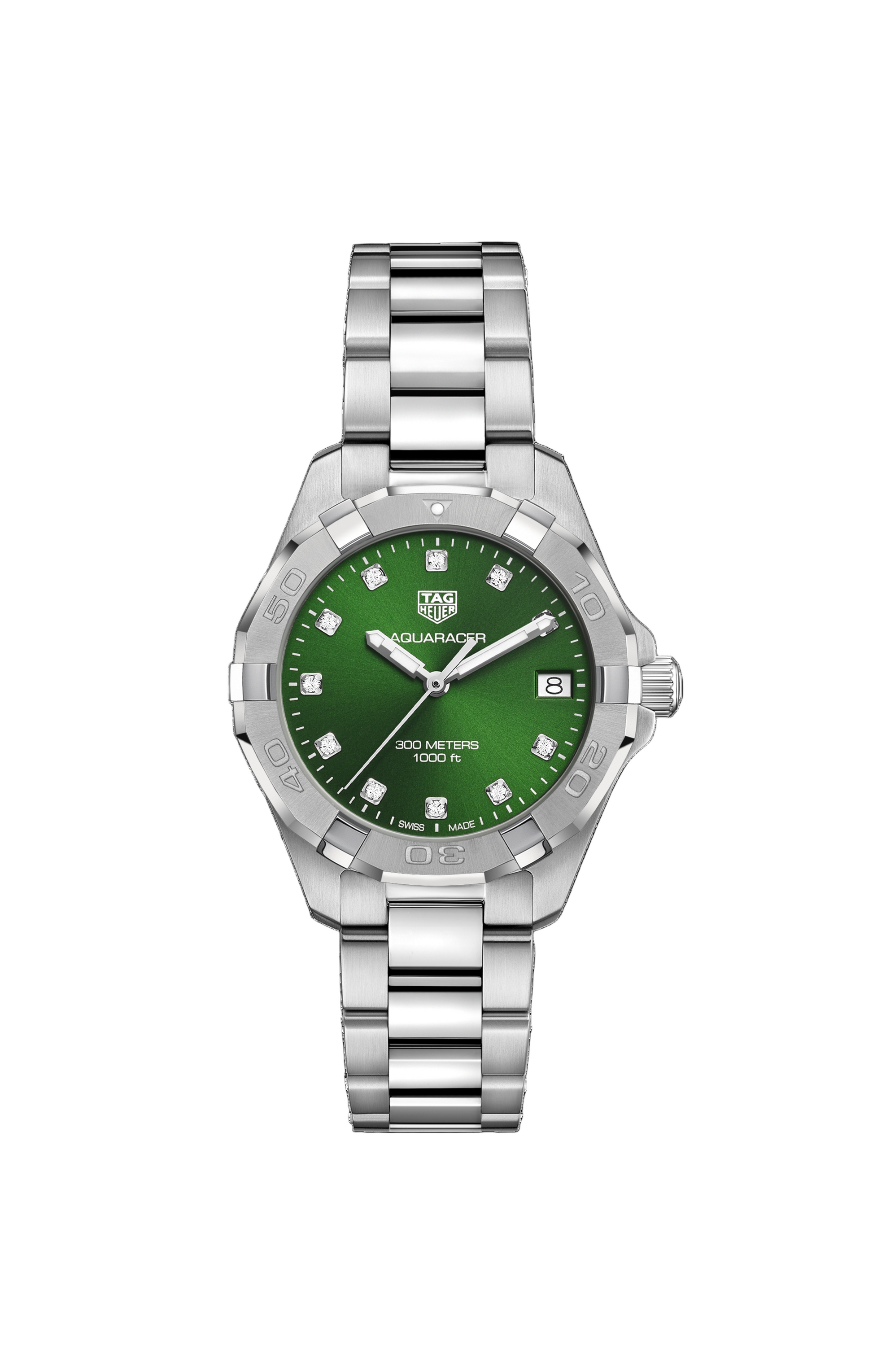 TAG Heuer Aquaracer 32mm Quartz Women's Diamond Green Dial Steel Watch