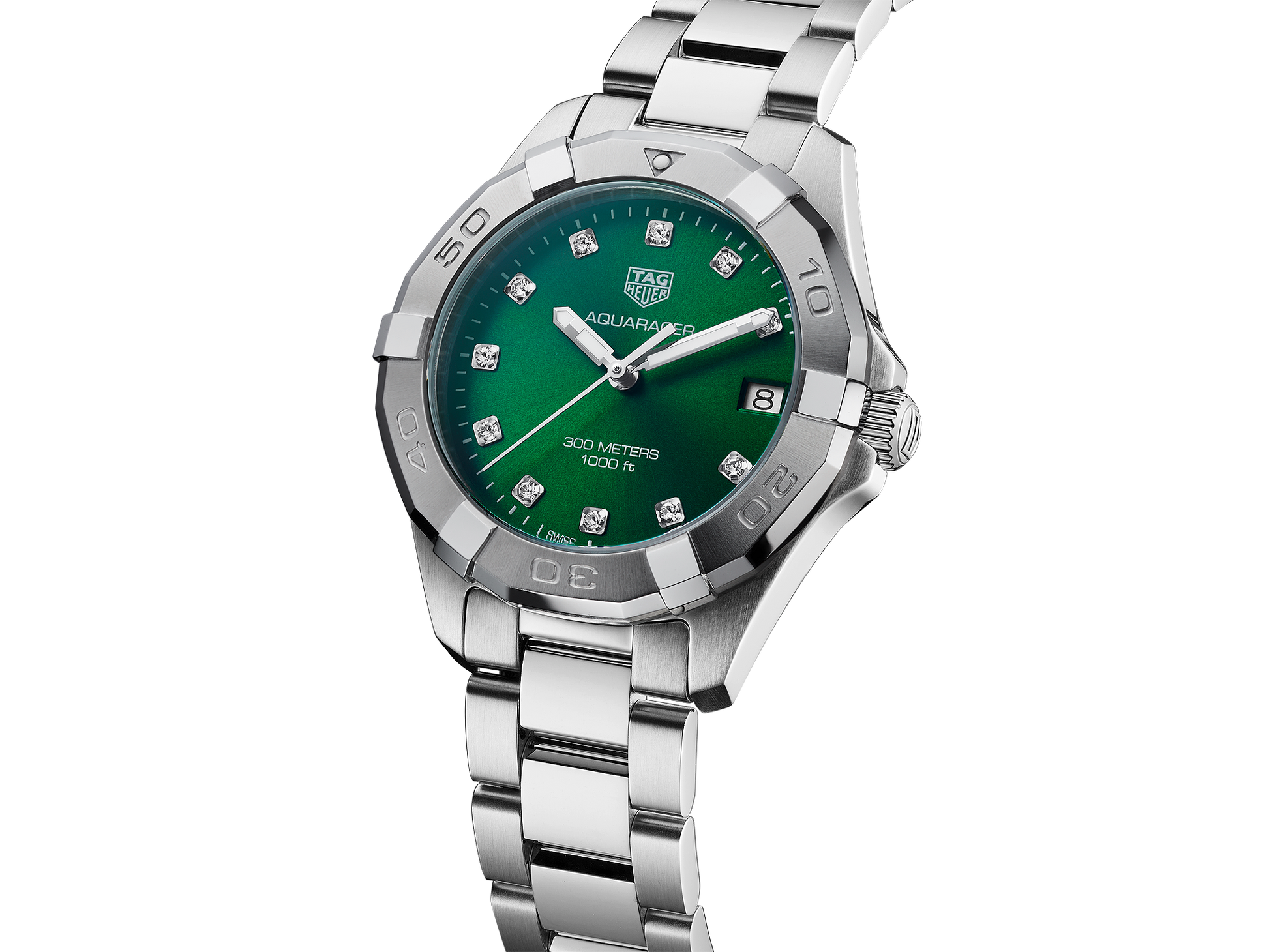 TAG Heuer Aquaracer 32mm Quartz Women's Diamond Green Dial Steel Watch
