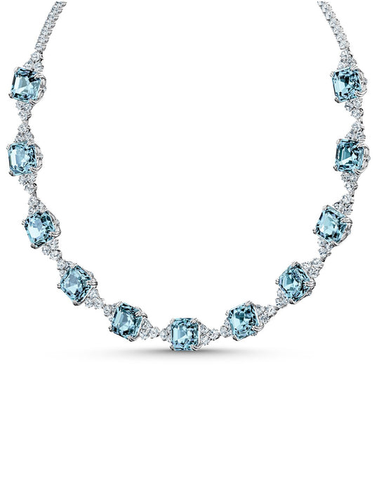 Swarovski Rhodium-Plated Blue White Crystal Embellished Necklace for Women