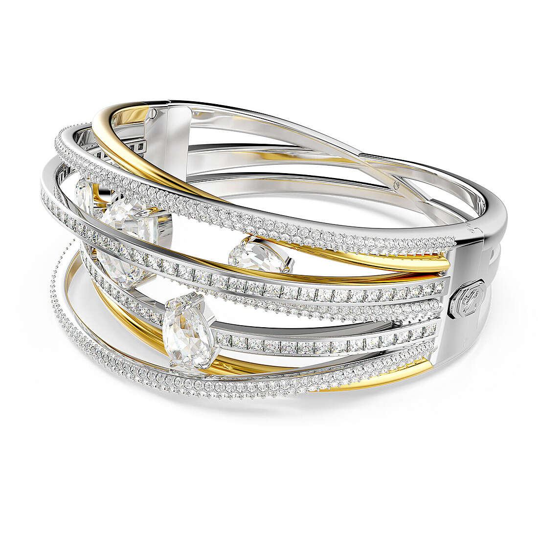 Swarovski Hyperbola Collection Rigid Bangle Bracelet with Mixed Cut White Zirconia