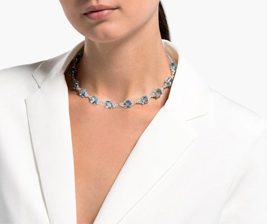 Swarovski Rhodium-Plated Blue White Crystal Embellished Necklace for Women