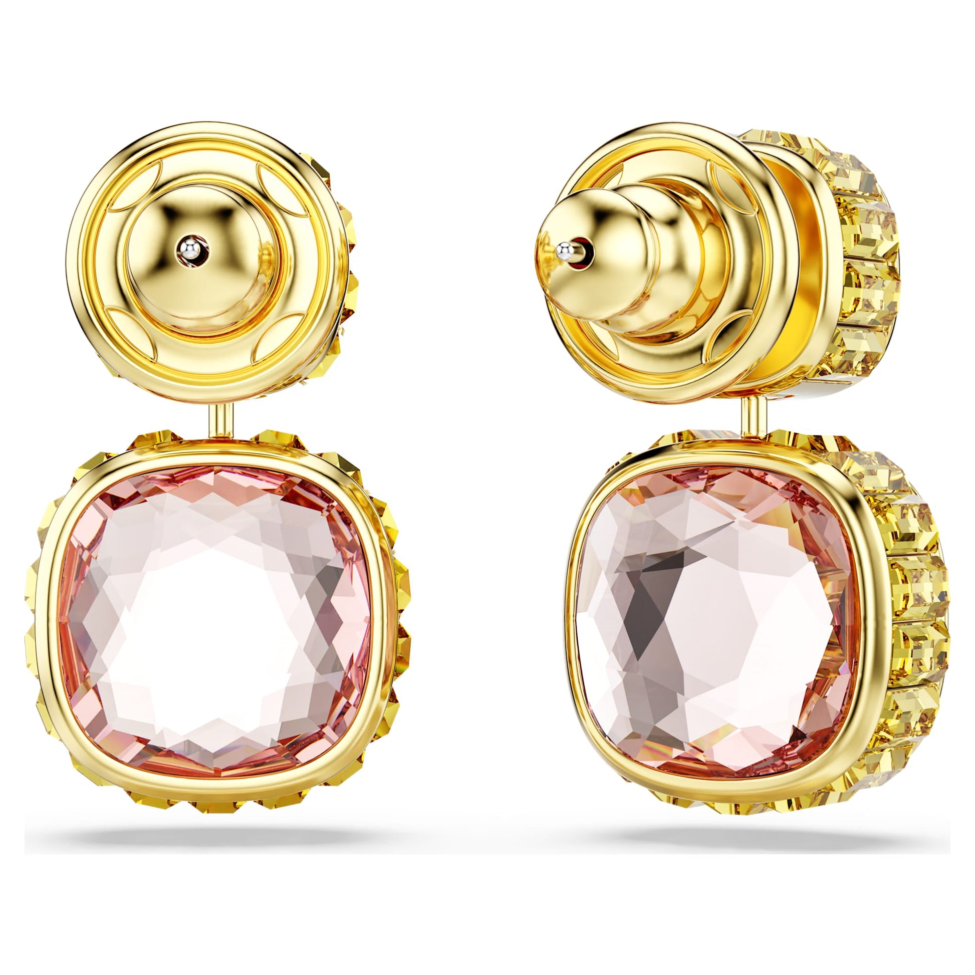Swarovski Chroma Cushion-Cut Multicolored Gold-Plated Reversible Drop Earrings