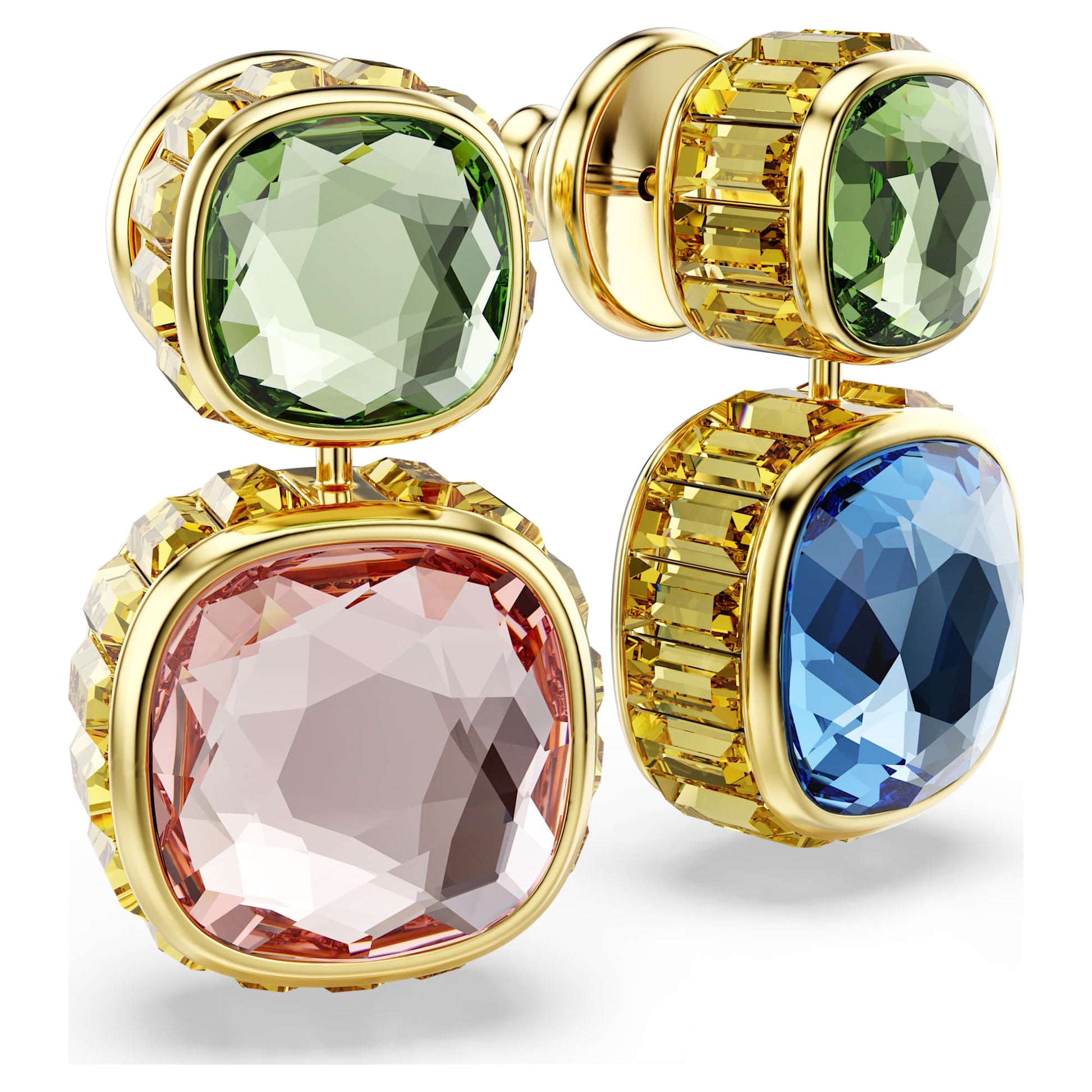 Swarovski Chroma Cushion-Cut Multicolored Gold-Plated Reversible Drop Earrings
