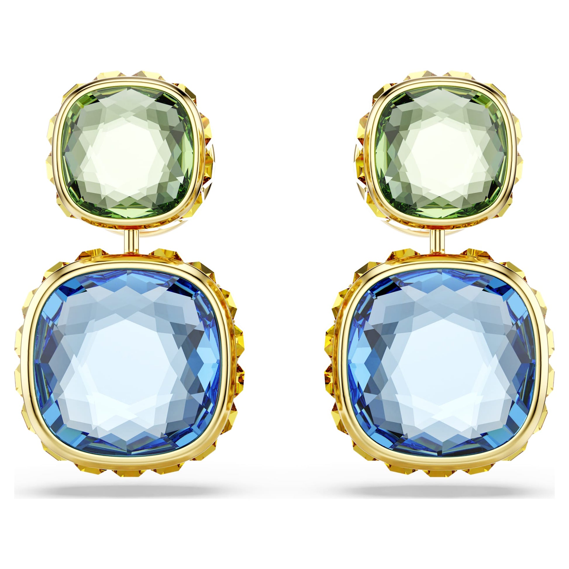 Swarovski Chroma Cushion-Cut Multicolored Gold-Plated Reversible Drop Earrings