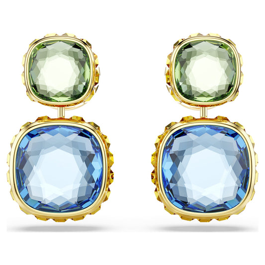 Swarovski Chroma Cushion-Cut Multicolored Gold-Plated Reversible Drop Earrings