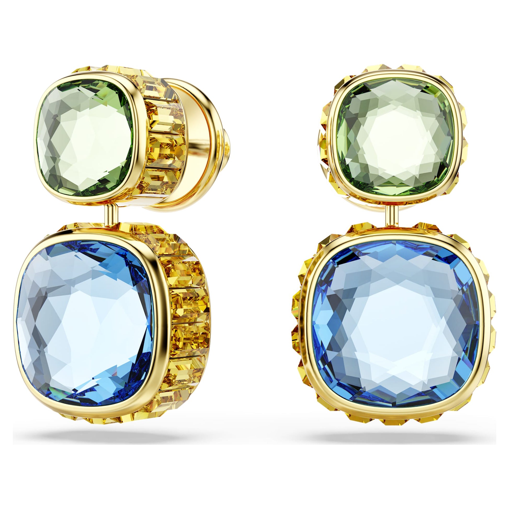 Swarovski Chroma Cushion-Cut Multicolored Gold-Plated Reversible Drop Earrings