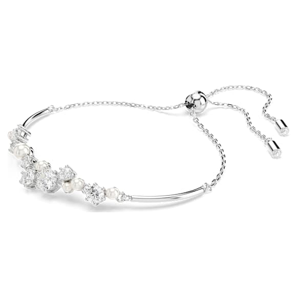 Elegant Constella Rhodium Plated Bangle with White Crystal Pearls and Zirconia