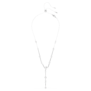 Elegant Constella Y-Necklace: White Crystal Pearls, Round Cuts, Rhodium Plated