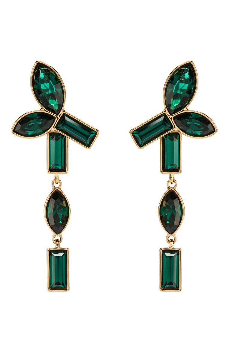 Swarovski Bamboo-Inspired Green Crystal Drop Earrings - Elegant Gold-Plated Style