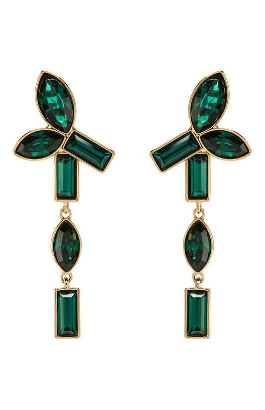 Swarovski Bamboo-Inspired Green Crystal Drop Earrings - Elegant Gold-Plated Style