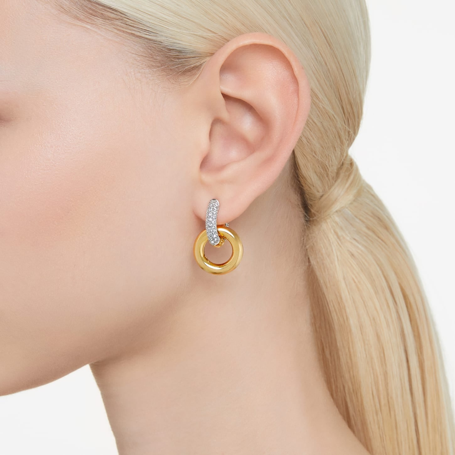Dextera Interlocking Loop Gold-Tone Plated White Hoop Earrings