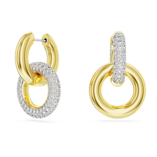 Dextera Interlocking Loop Gold-Tone Plated White Hoop Earrings