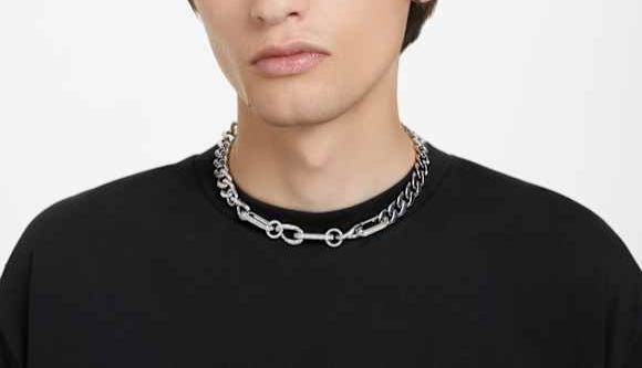 Swarovski Dextera Statement Mixed Links Necklace, White Crystals, Rhodium Plated