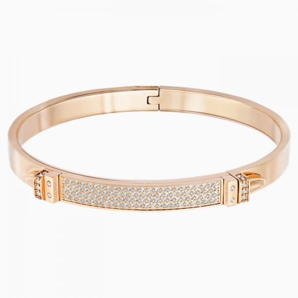 Swarovski Distinct White Crystal Pavé Rose Gold-Tone Plated Bangle Bracelet