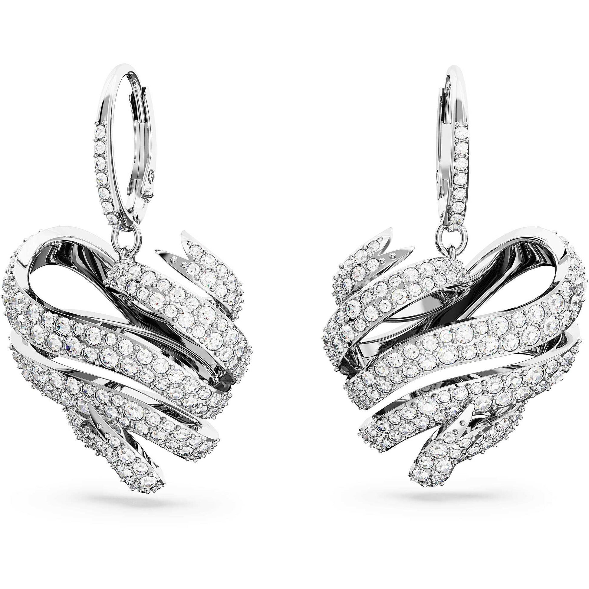 Swarovski Volta Heart Stud Earrings, Rhodium Plated, Clear Crystal Pavé for Women