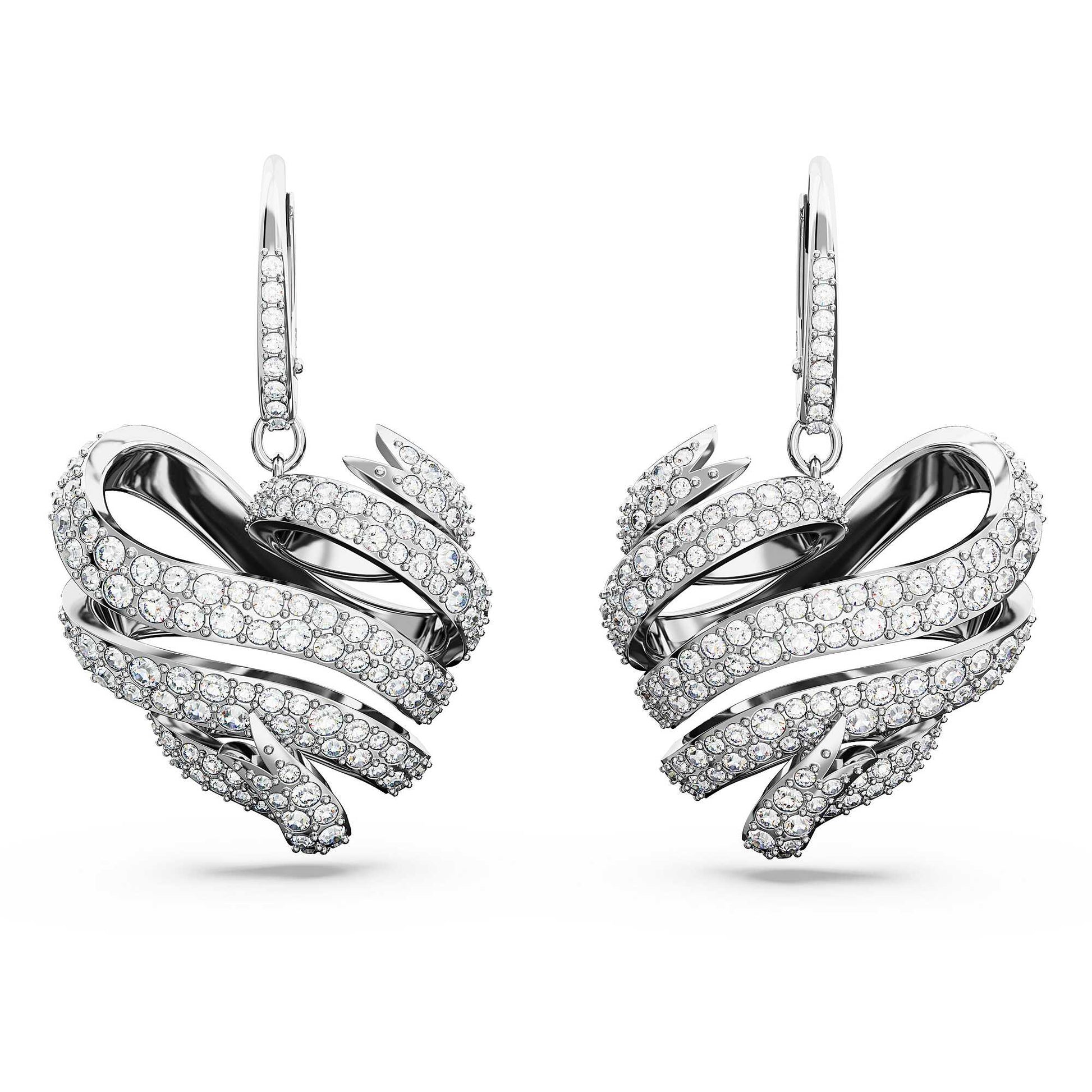 Swarovski Volta Heart Stud Earrings, Rhodium Plated, Clear Crystal Pavé for Women
