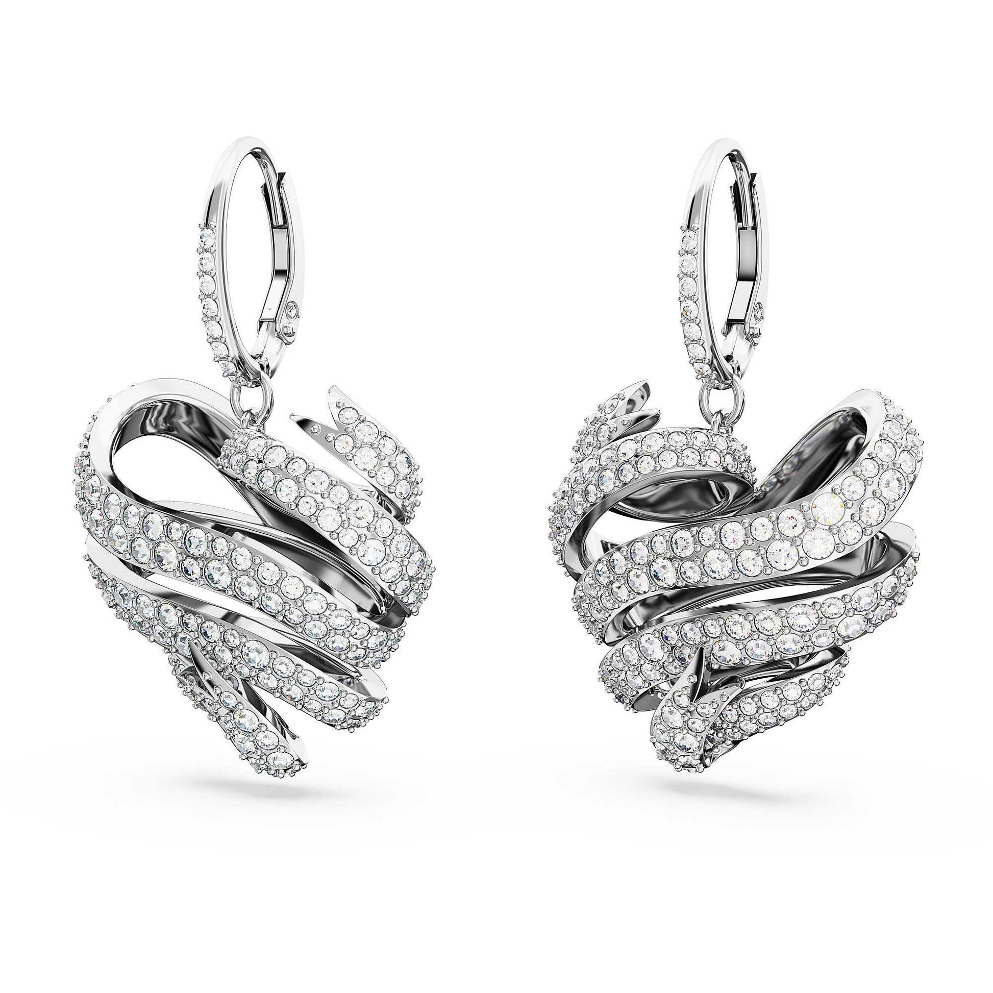 Swarovski Volta Heart Stud Earrings, Rhodium Plated, Clear Crystal Pavé for Women